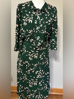 Forest Green Long-Sleeve Floral Midi Dress